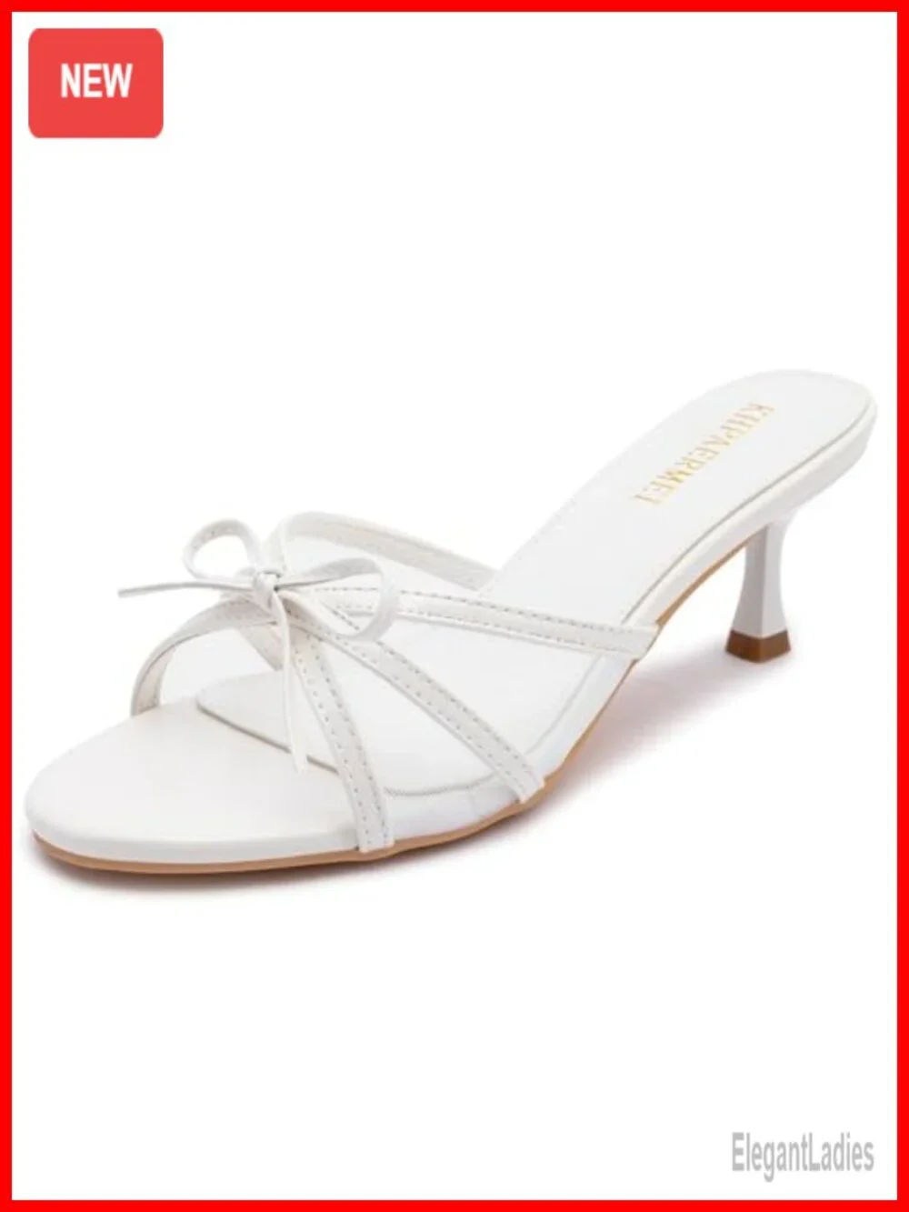 Kitten Heel Sandals Open Round Toe Bow Mules Slip On Faux Leather